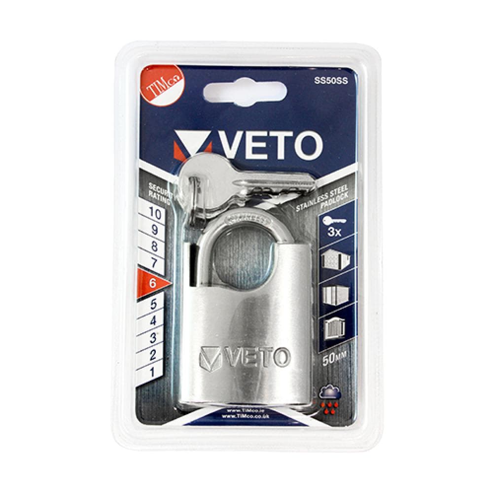 Timco SS50SS Stainless Steel Padlock 50Mm Blister Pack 1
