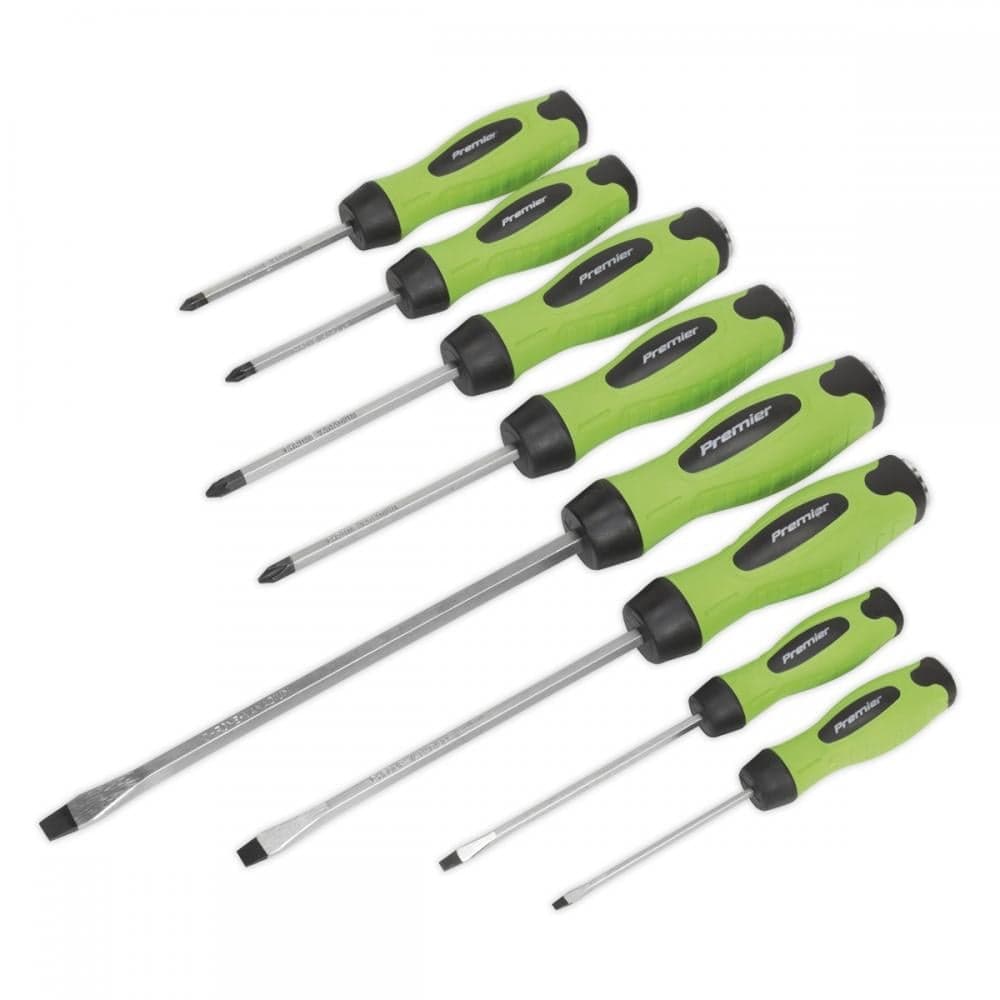 Sealey HV002 Screwdriver Set 8Pc Hammer-Thru Hi-Vis Green