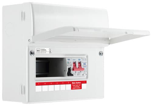 Metal Consumer Unit 19 Mod 11 Way Populated With Dual 100A 30Ma Type A Rcdfts And 10 Mcbfts 6A X 3 16A X 2 32A X 4 40A X 1 100A Main Switch 1 X Spd 1 X Spd Protective Device 2 X Cover Blanks And With Up Opening Front Cover CFUDP1000011ASPD-01