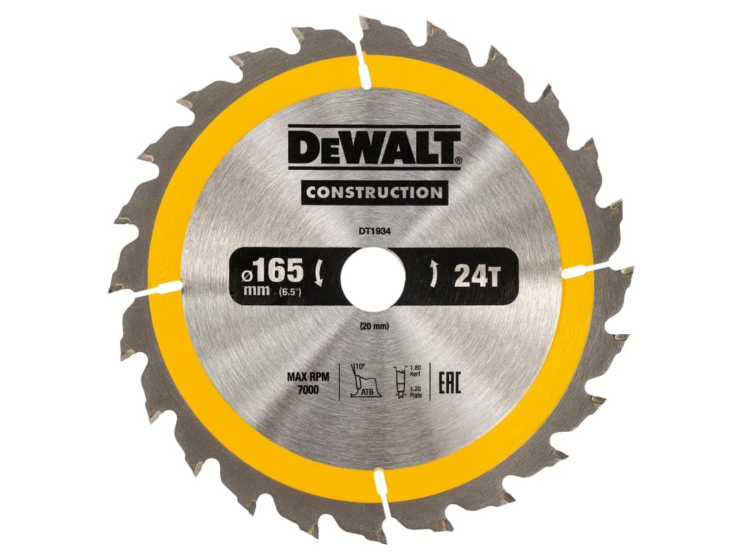 DEWALT Power Tools Portable Construction Circular Saw Blade 165 x 20mm x 24T DT1934-QZ