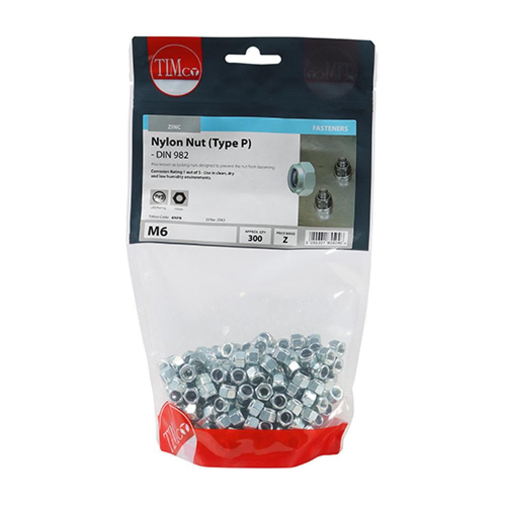 Timco 6NPB Nylon Nuts - Type P - Zinc M6 TIMbag 300