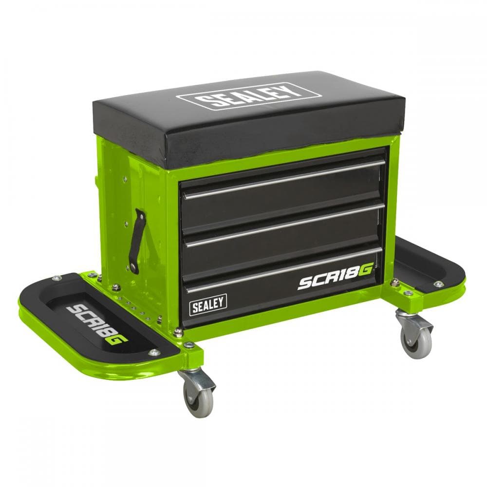 Sealey SCR18G Mechanicfts Utility Seat & Toolbox - Hi-Vis Green