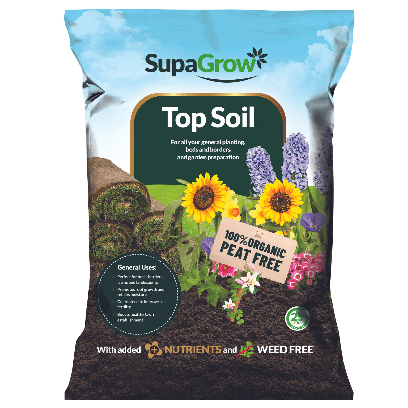 Supagrow Premium Quality Topsoil Sealed Bags, 25l