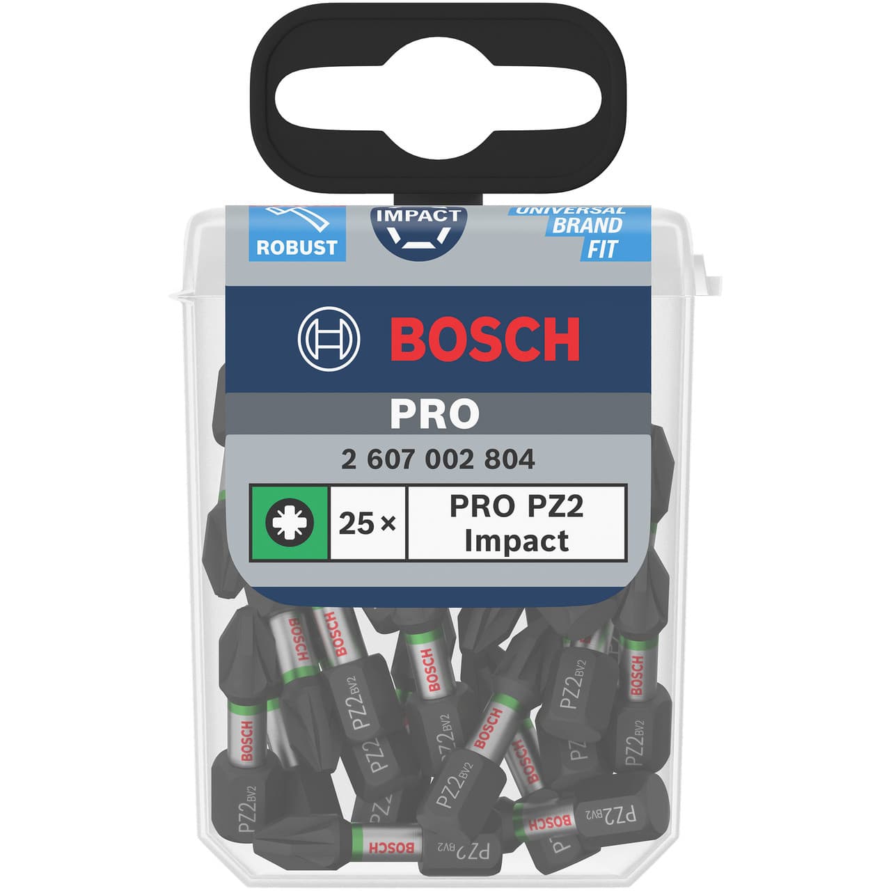 Bosch Powertool Accessories PRO Impact Screwdriver Bit PZ2 x 25mm Pack of 25 2607002804
