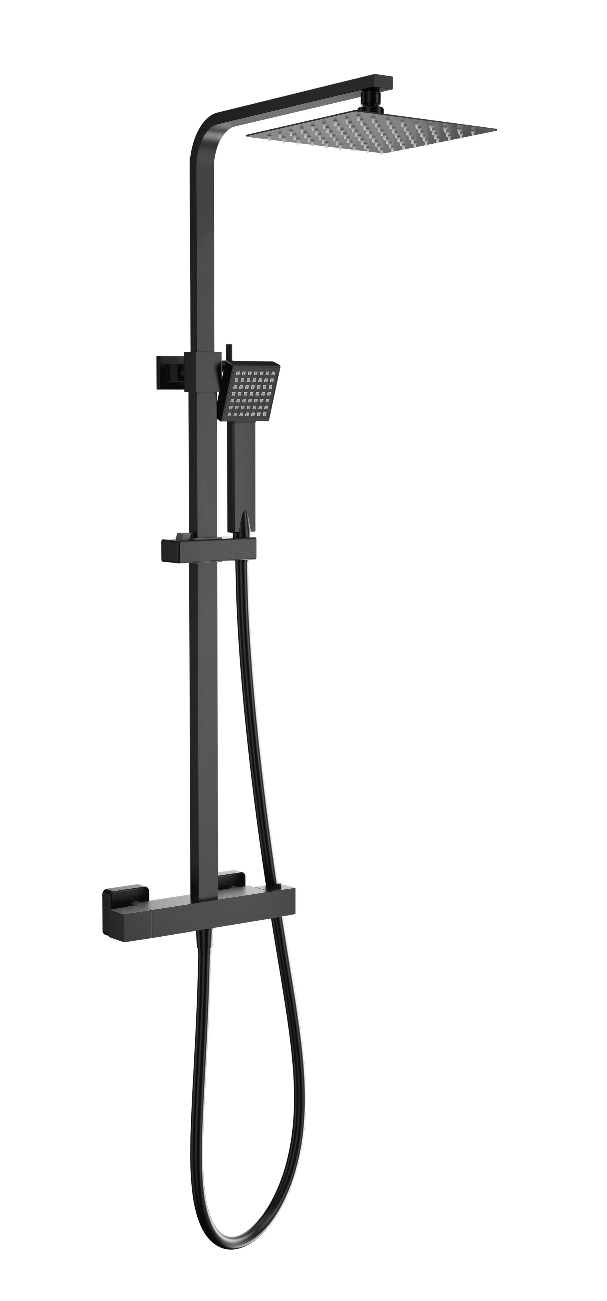 Lydford Square Thermostatic Shower Mixer - incl. Riser Rail Kit - WRAS - Matte Black