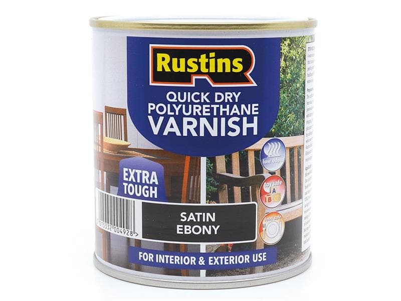 Rustins PSEBW500 Quick Dry Polyurethane Varnish Satin Ebony 500Ml Psebw500