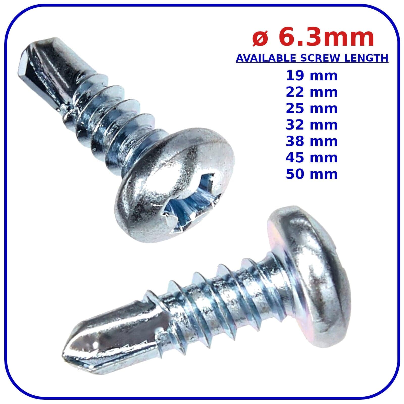 ø 6.3 mm Self Drilling Screws Pan Head Zinc Plated DIN 7504