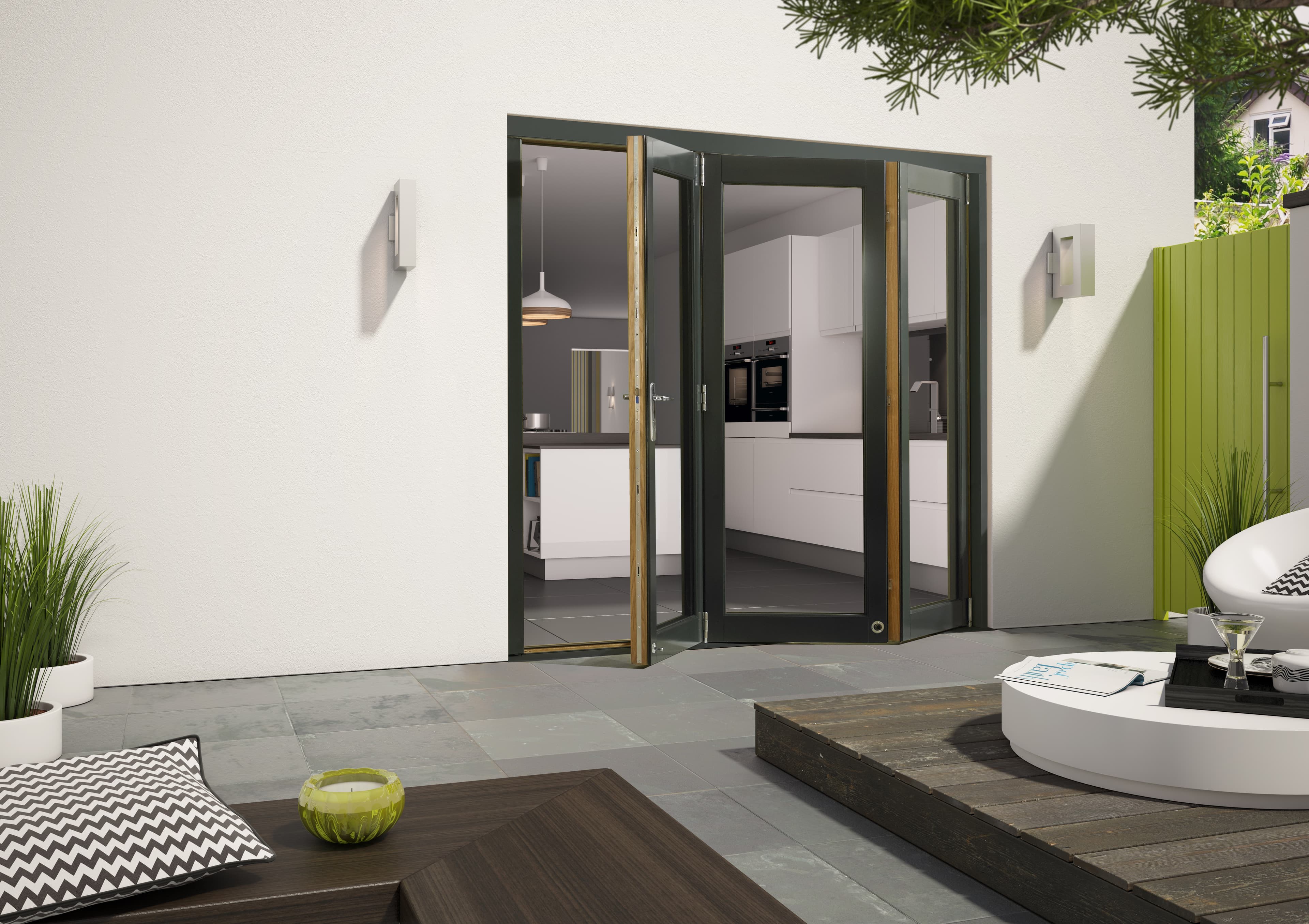 External Pre Finished Aluminium Clad Grey Oak Bifold Door Set 2100 x 72mm
