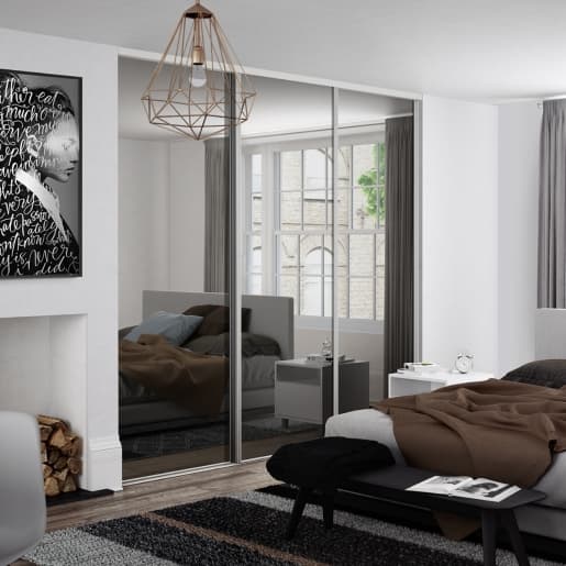 Spacepro Silver Steel and Glass Heritage Frame Mirror Sliding Doors, Size: 2236x2260mm