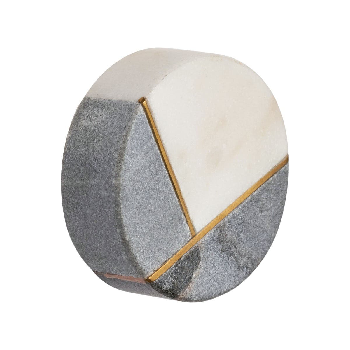 Round Two Tone Grey and White Marble with Brass Gold Stripe Cabinet Pull Knob 40mm