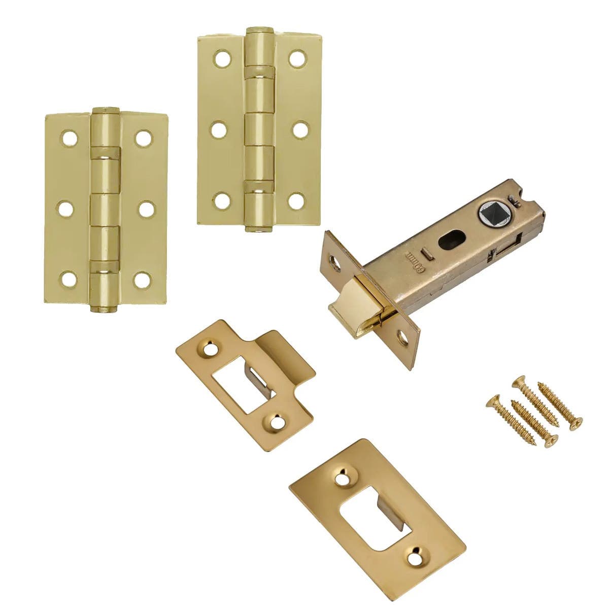Premium Door Latch Pack - 75mm - Brushed Brass - Hinges/Tubular Door Latch - Hardware Solutions