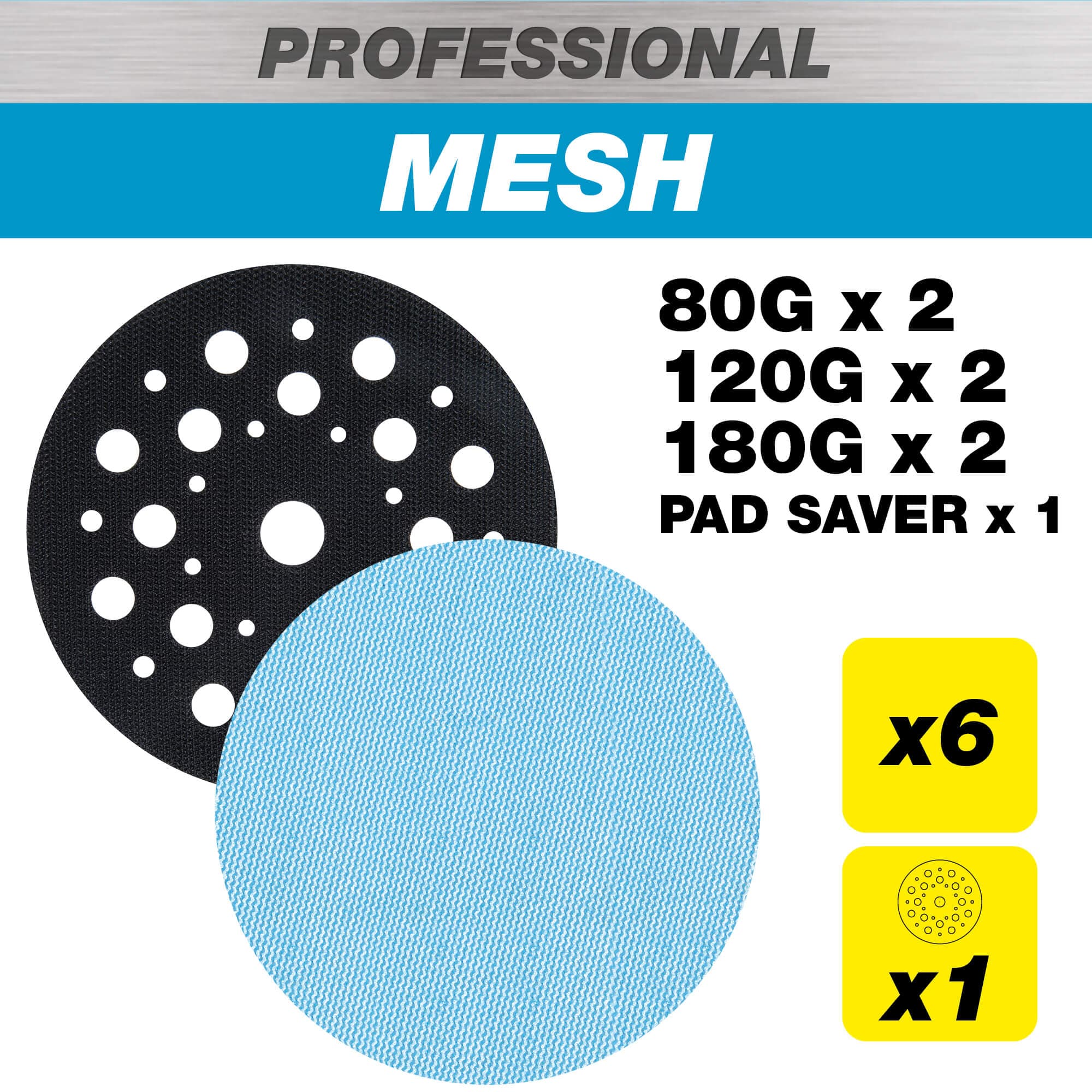 Trend 125Mm 80G/120G/180G Pro Mesh Sanding Discs With Pad Saver 7 Pack AB/125/M7/P