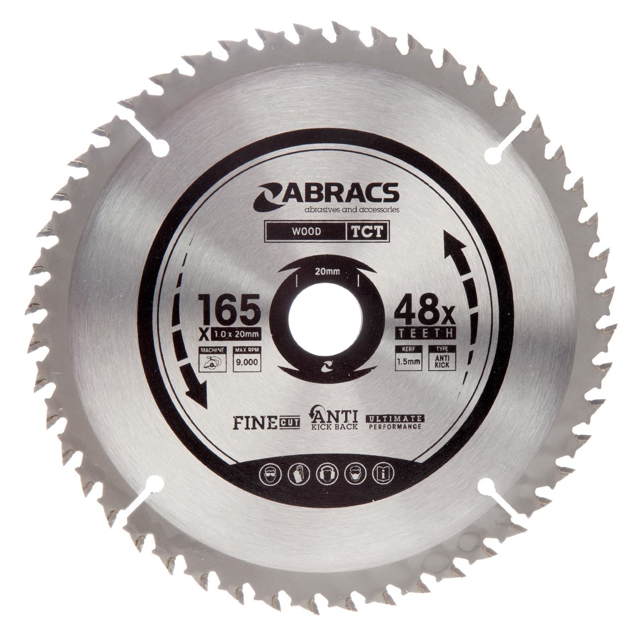 Abracs Tctc16548 Tct Cordless Circular Saw Blade For Wood 165 X 20Mm X 48T