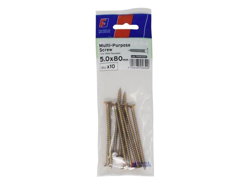 Forgefix FPKMPS580Y Multi-Purpose Pozi Screw Csk St Zyp 5.0 X 80Mm Forgepack 10