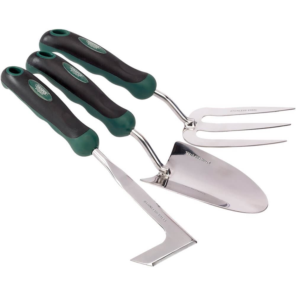 Draper 27436 Stainless Steel Heavy Duty Soft Grip Fork Trowel And Weeder Set (3 Piece) per set