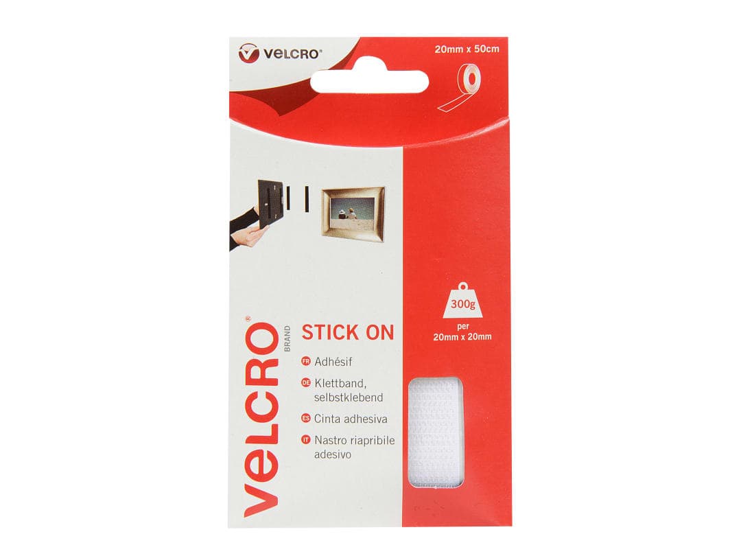 VELCRO® Brand Stick On Tape White 20mm x 50cm 60224 VEL-EC60224