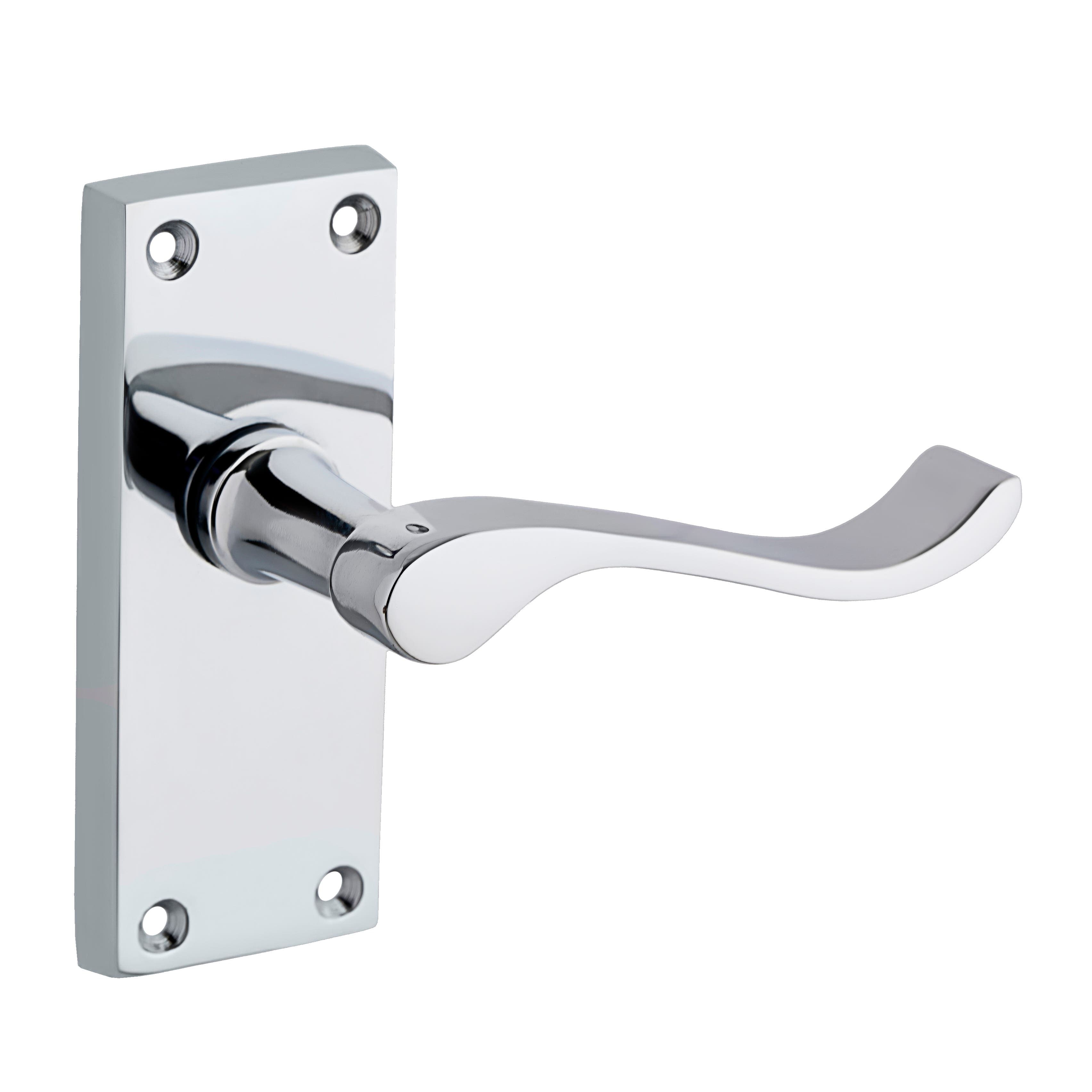 Polished Chrome Victorian Short Backplate Scroll Lever Latch Door Handle - Pair - Designer Levers