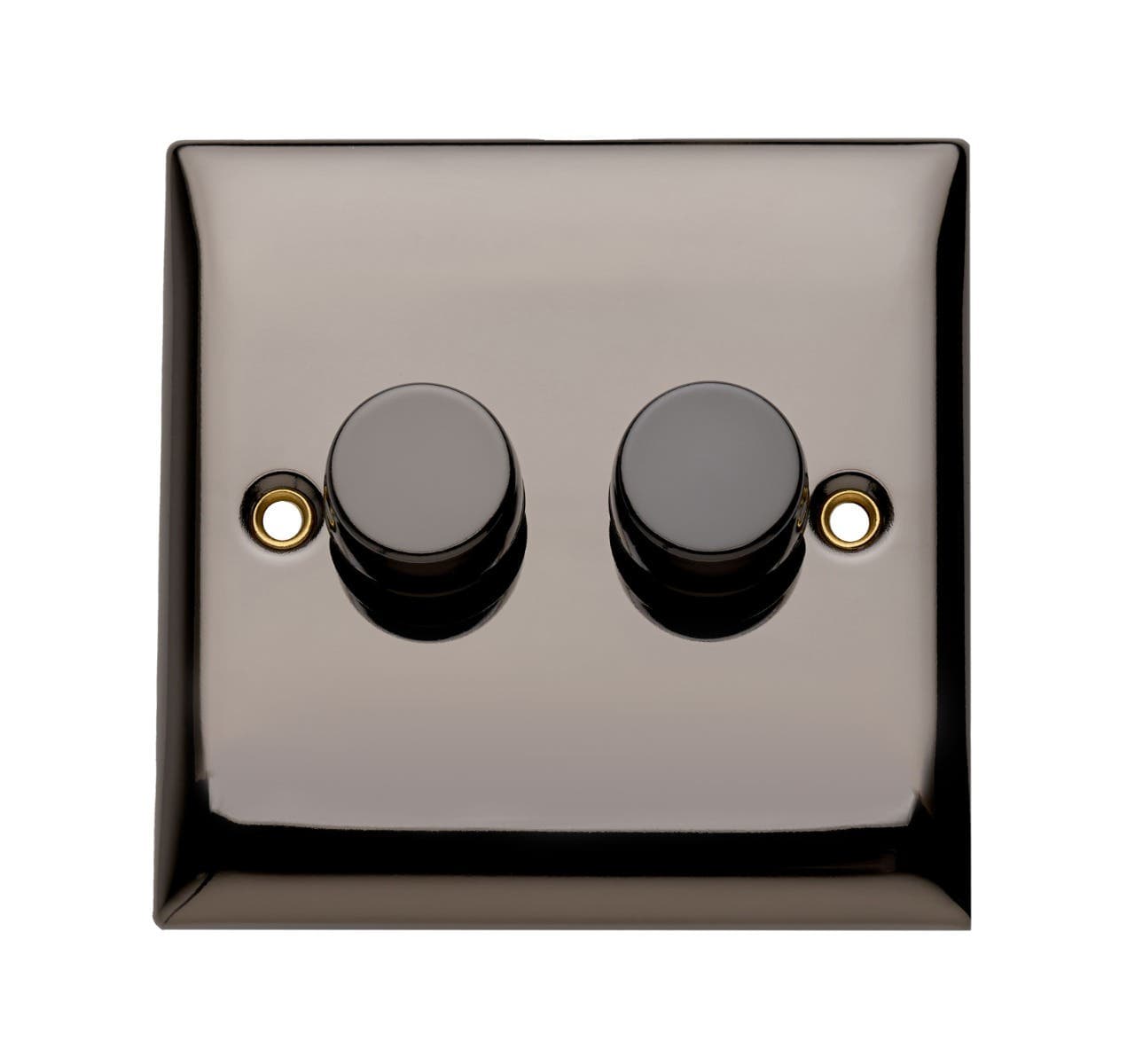 Double Dimmer Switch -2 Gang/2 Way - 100W -Push On/Off - LED/CFL - Black Nickel