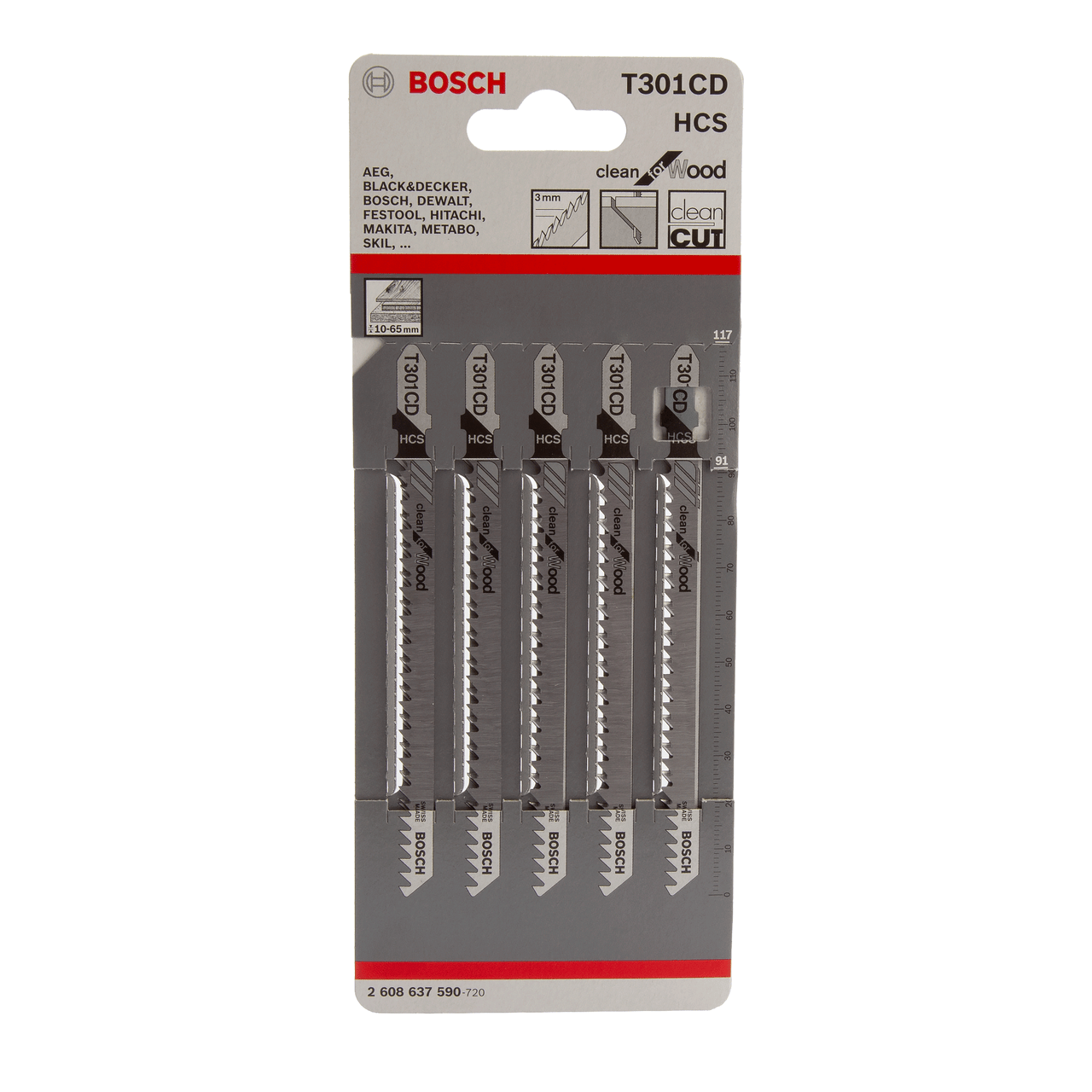 Bosch T301Cd (2608637590) Clean For Wood Jigsaw Blades (Pack Of 5)