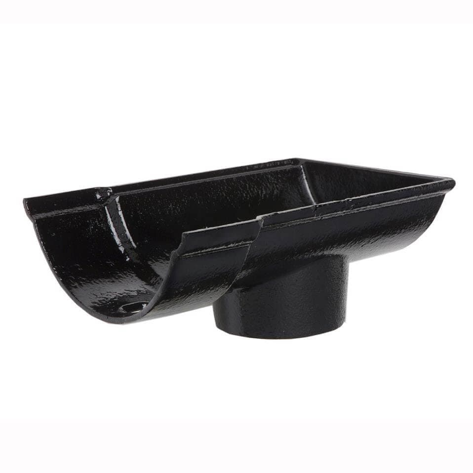 Hargreaves Premier Cast Iron Beaded Half Round Gutter Stopend Outlet - 125mm for 75mm Downpipe Black