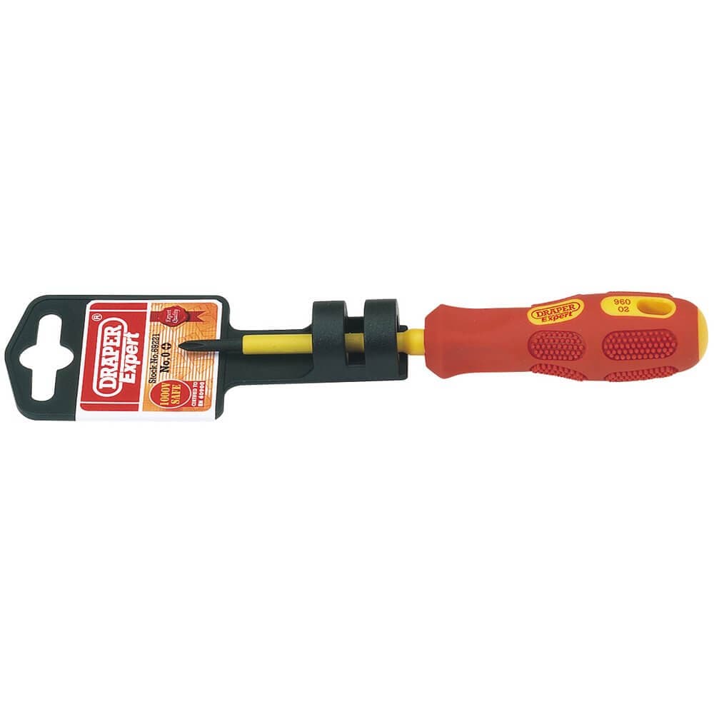 Draper Expert 69221 Vde Approved Fully Insulated Cross Slot Screwdriver No.0 X 60Mm (Display Packed) each