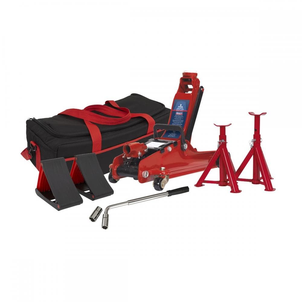 Sealey 1020LEBAGCOMBO Trolley Jack 2 Tonne Low Entry Short Chassis & Accessories Bag Combo - Red