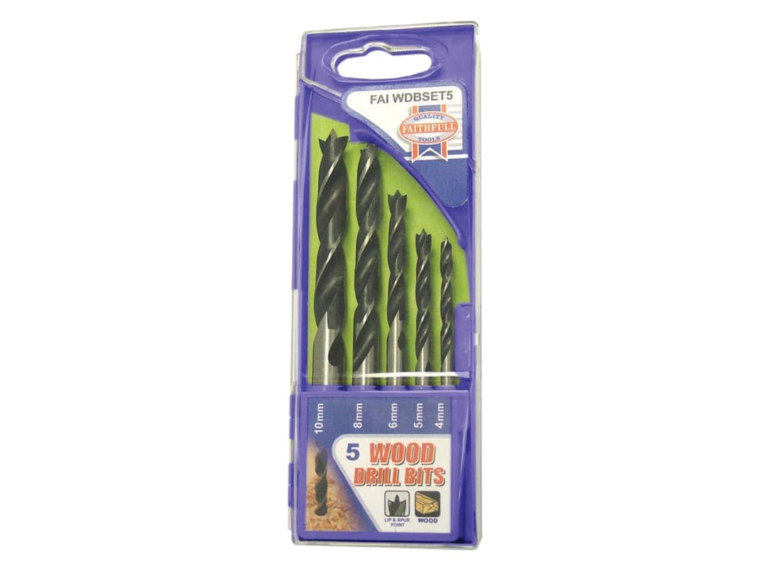 Faithfull Lip & Spur Wood Drill Bit Set, 5 Piece FAIWDBSET5