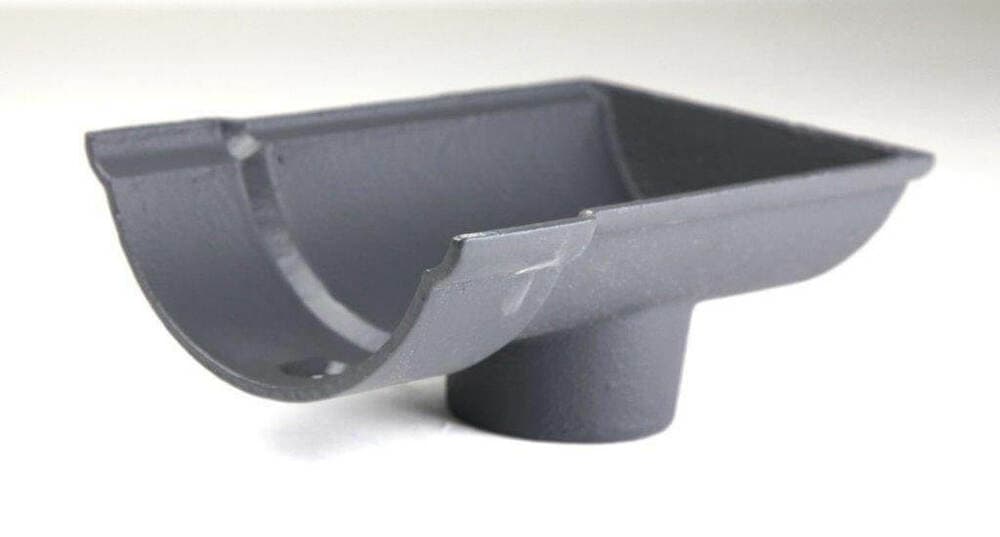 Hargreaves Premier Cast Iron Beaded Half Round Gutter Stopend Outlet - 115mm for 75mm Downpipe Primed
