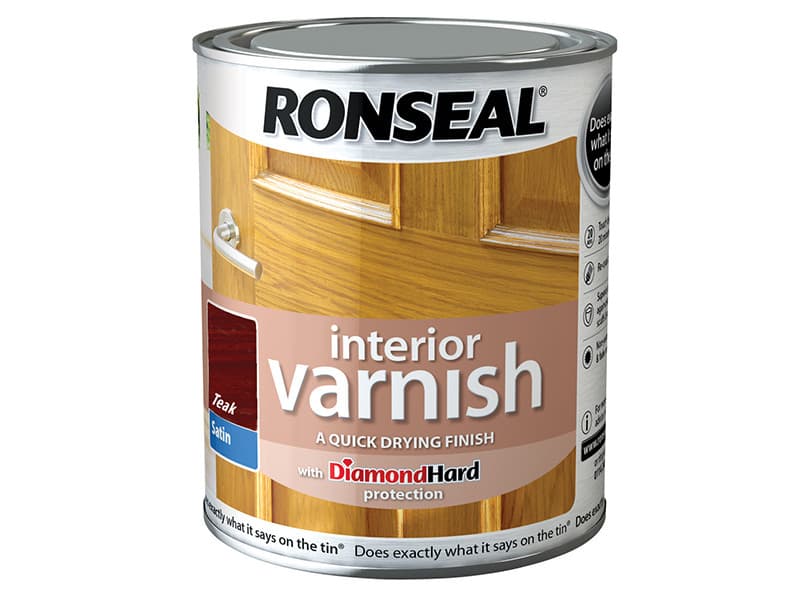Ronseal 36839 Interior Varnish Quick Dry Satin Teak 750Ml