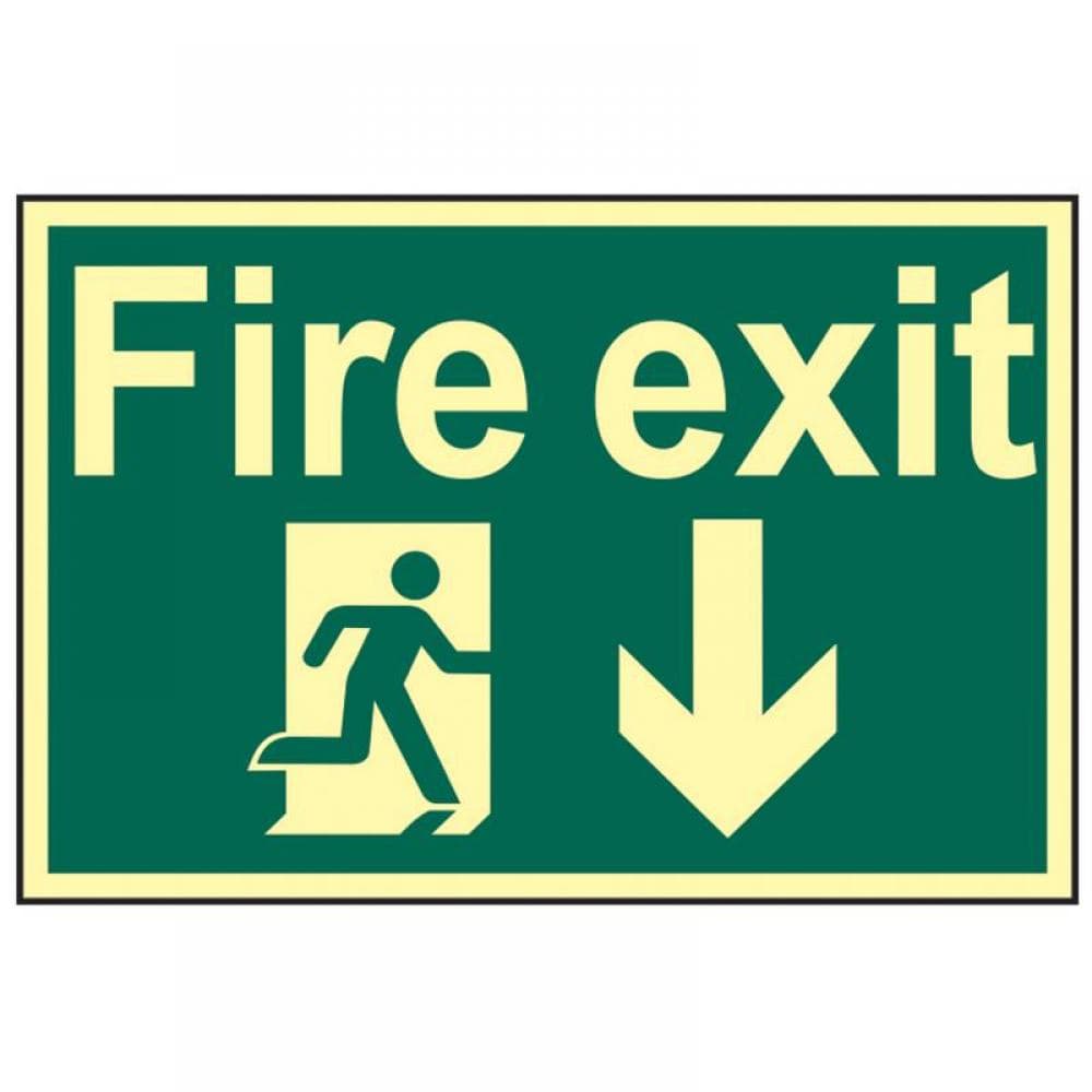Scan 1580 Fire Exit Running Man Arrow Down - Photoluminescent 300 X 200Mm