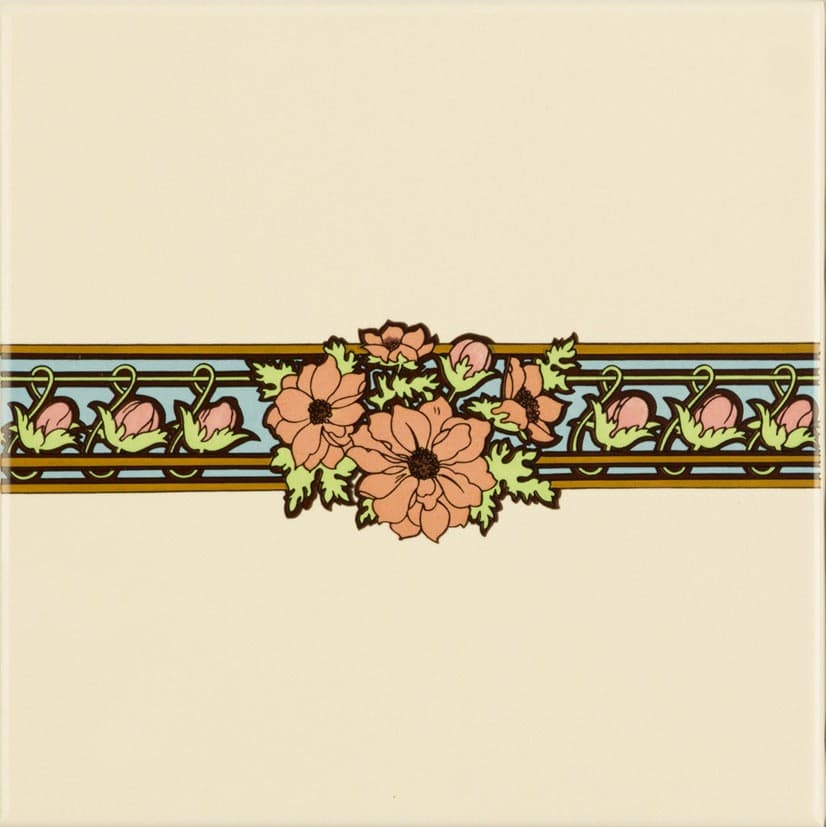 Original Style Artworks Alphonse Mucha Evening Reverie Border Tile on County White