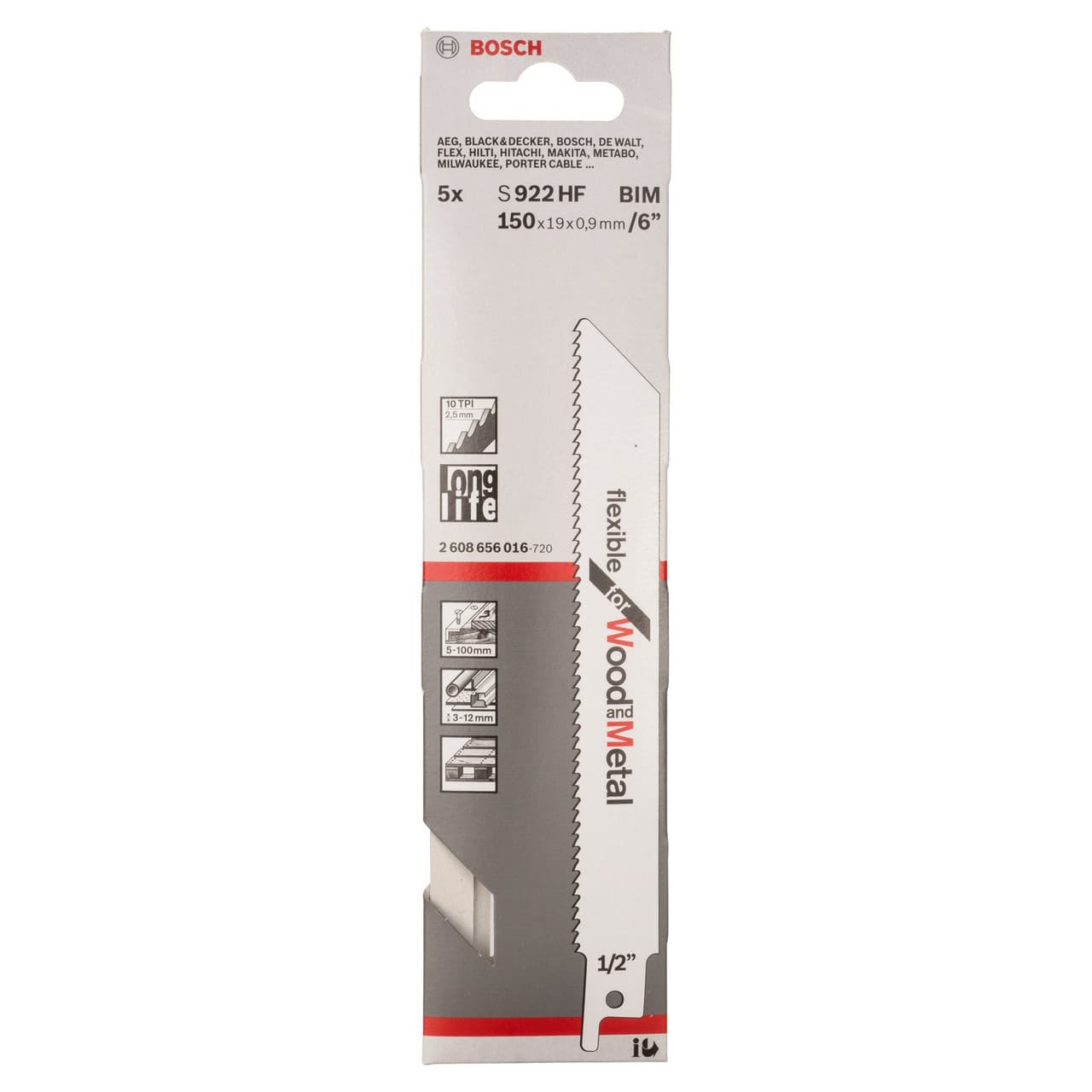 Bosch Powertool Accessories S 922 HF Flexible for Wood & Metal Blade 150mm 10 TPI (Pack 5) 2608656016