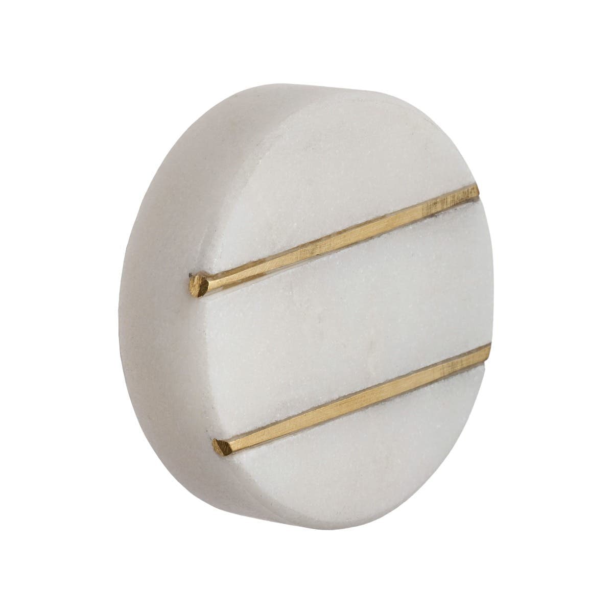 Round Marble/Brass Cabinet/Drawer Knob - 40mm - White Marble/Gold Brass Stripe - Elite Knobs & Handles