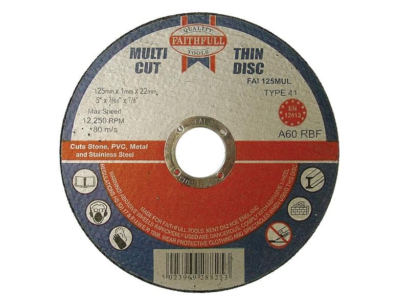 Faithfull Multi-Purpose Cutting Disc 125 X 1.0 X 22.23Mm (Pack 10)