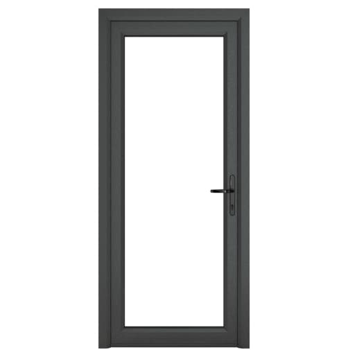 Crystal Single Door Full Glass Left Hand Grey 7016 External White Internal Clear 890 x 2090 x 70mm
