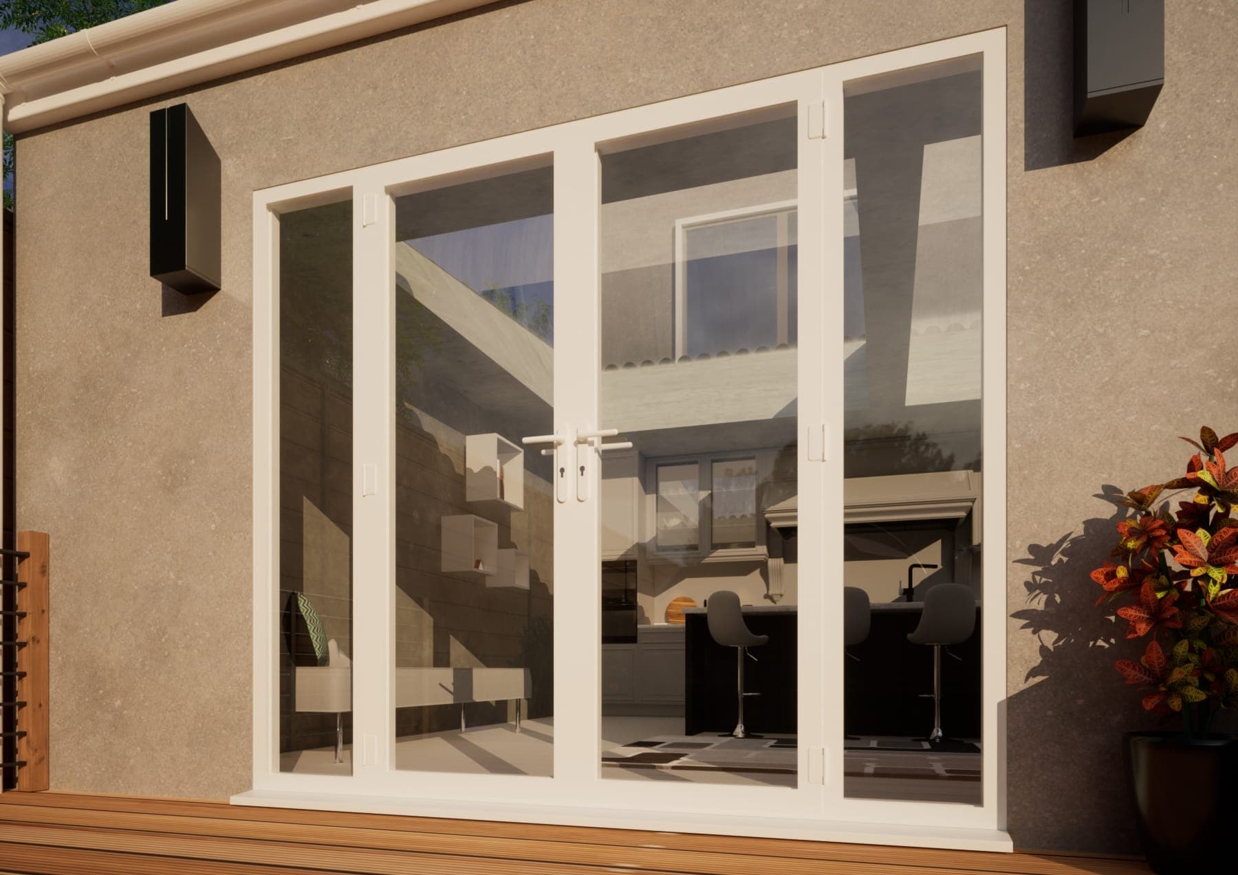 Aluminium French Door Part Q Compliant - 1500mm White Open Out - 2x 450mm Sidescreens