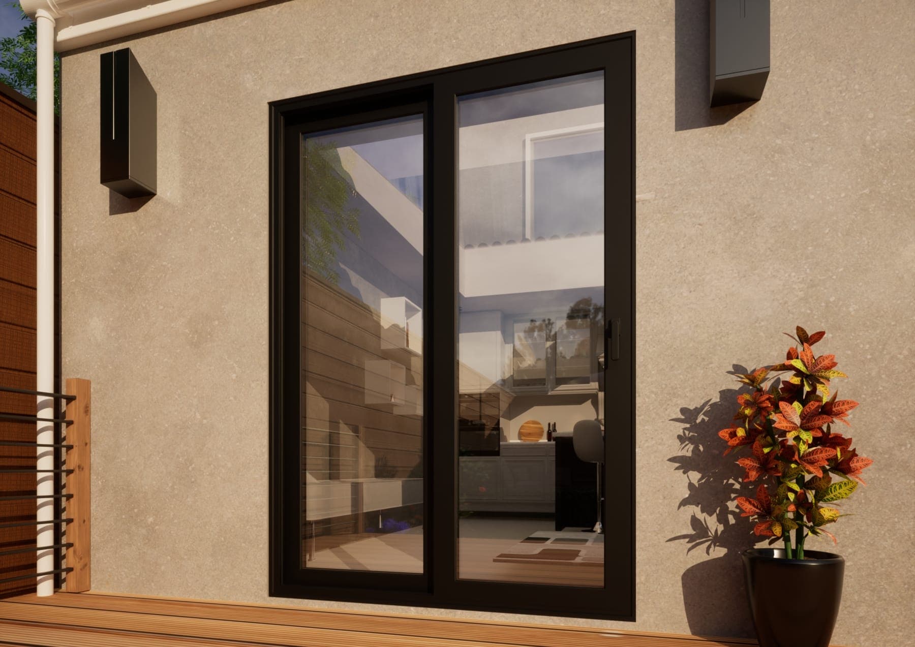 Aluminium Sliding Door Part Q Compliant - 1500mm Black - Right Hand Slide & Left Hand Fixed