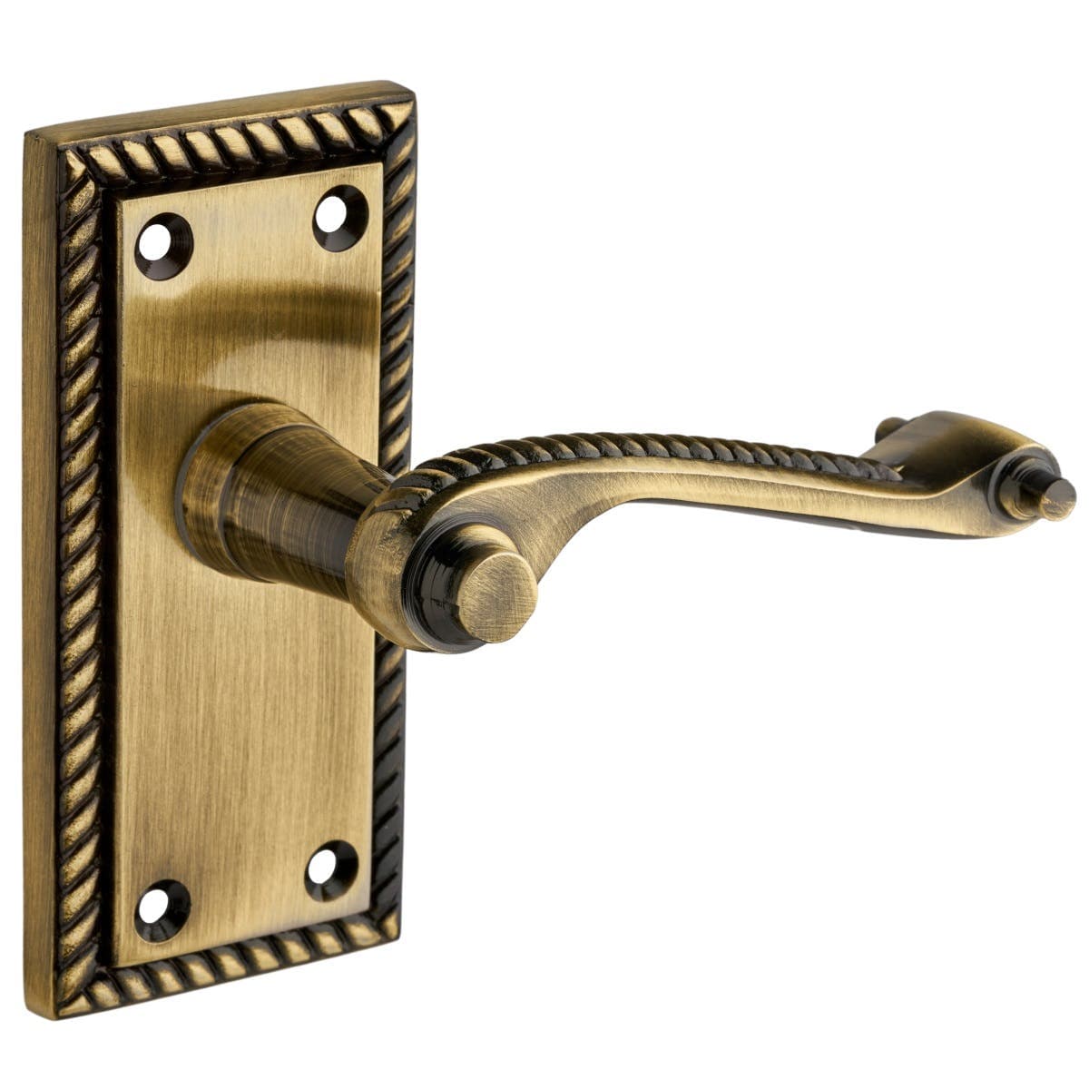 Georgian Scroll Lever Door Handle on Short Backplate - Antique Brass - Internal - Pair - Designer Levers