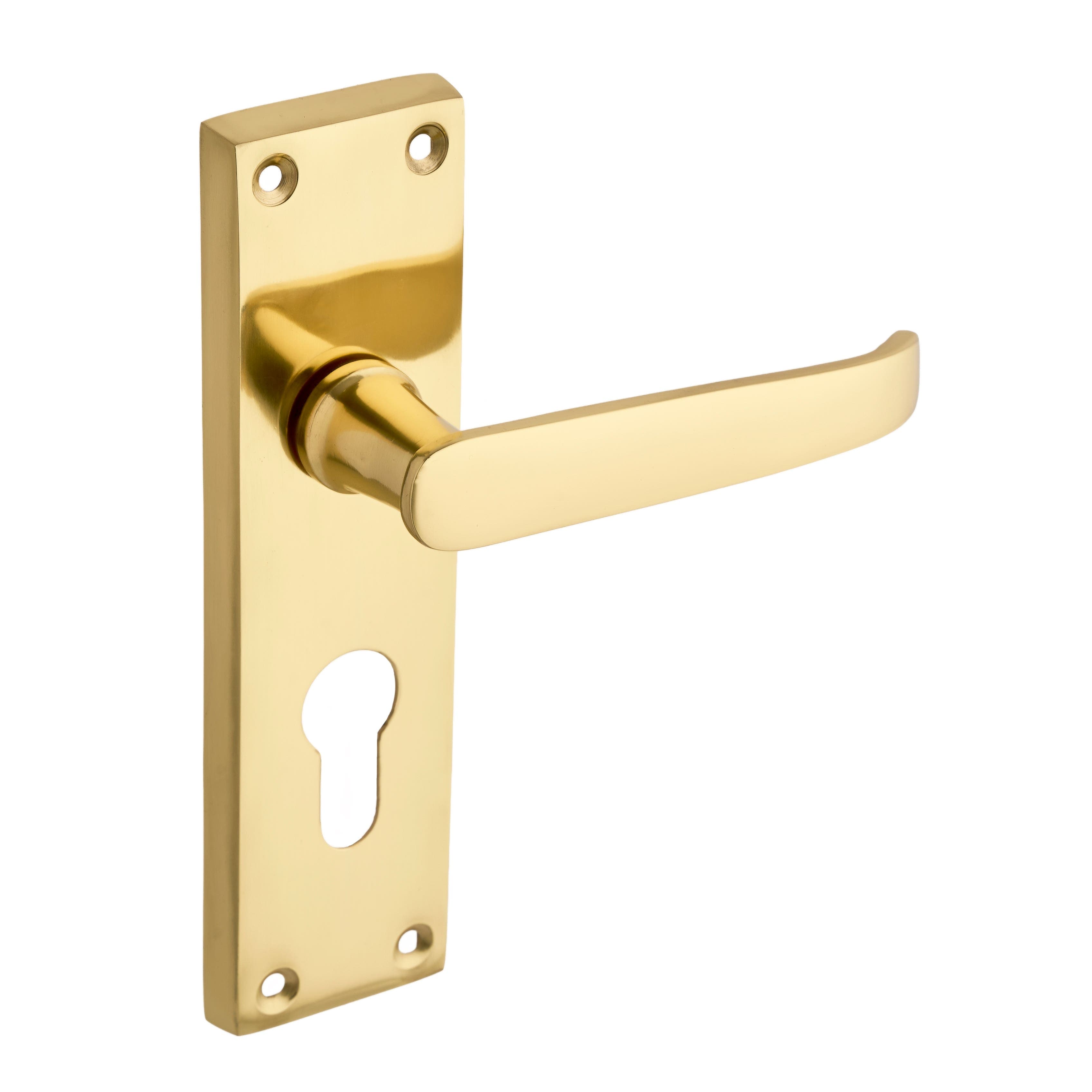 Polished Brass Victorian Euro-Lock Straight Lever Door Handle - Solid Brass - Pair - Designer Levers
