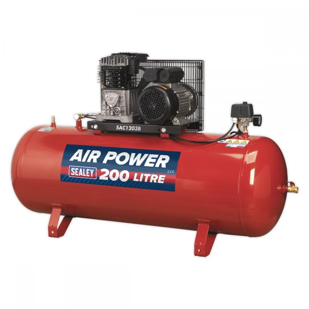 Sealey SAC1203B Air Compressor 200L Belt Drive 3Hp With Cast Cylinders