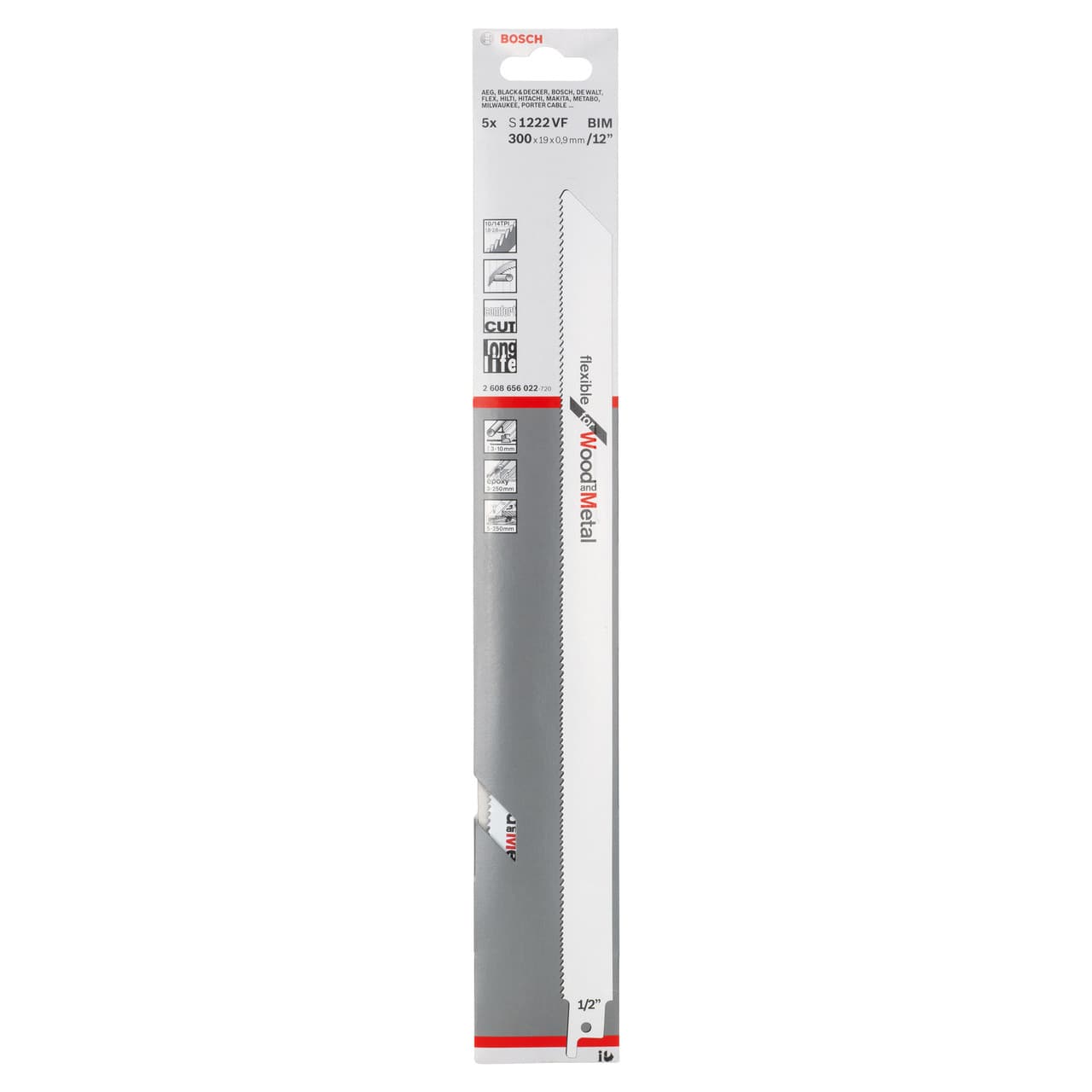 Bosch S1222Vf (2608656022) Reciprocating Saw Blades For Wood And Metal 300Mm (Pack Of 5)