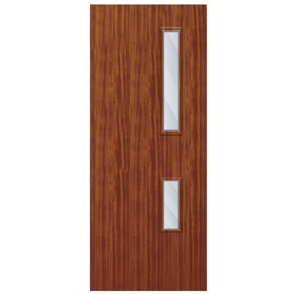 QTD Sapele Cellular Core Clear Laminate Glazed Internal Door 1981mm x 762mm x 44mm | 700mm x 150mm & 500mm x 150mm VP
